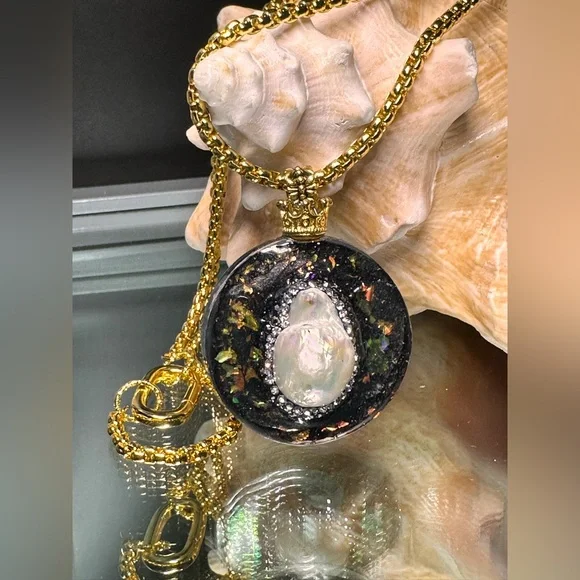 BIWA PEARL  Pendant long Necklace 18K goldfill chain - Picture 4 of 10